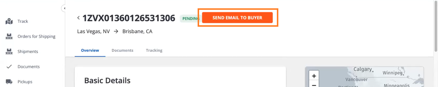Example of a tracking number that allows you to send an email to the buyer.