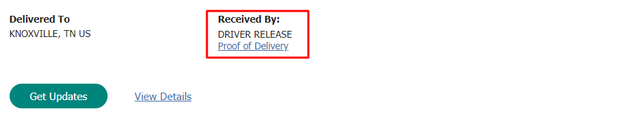 Delivered to and received by driver release with proof of delivery.